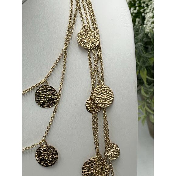 Amrita Singh Gold Tone Multi Layered Hammered Disc Coin Long Necklace - Picture 4 of 8